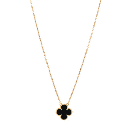 Van Cleef & Arpels 18K Yellow Gold Black Onyx Vintage Alhambra Pendant Necklace 1 of 6