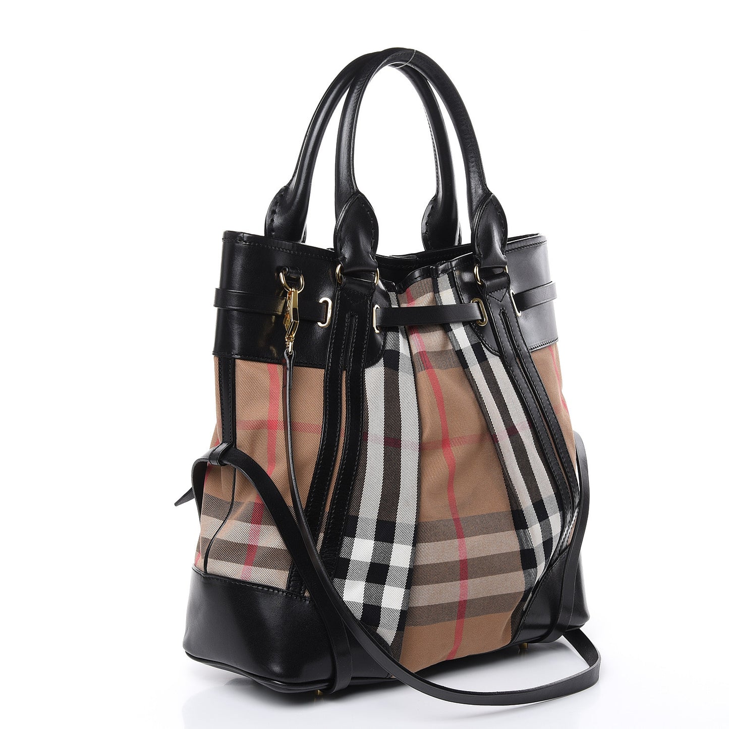 House Check Bridle Calfskin Medium Whipstitch Tote Black