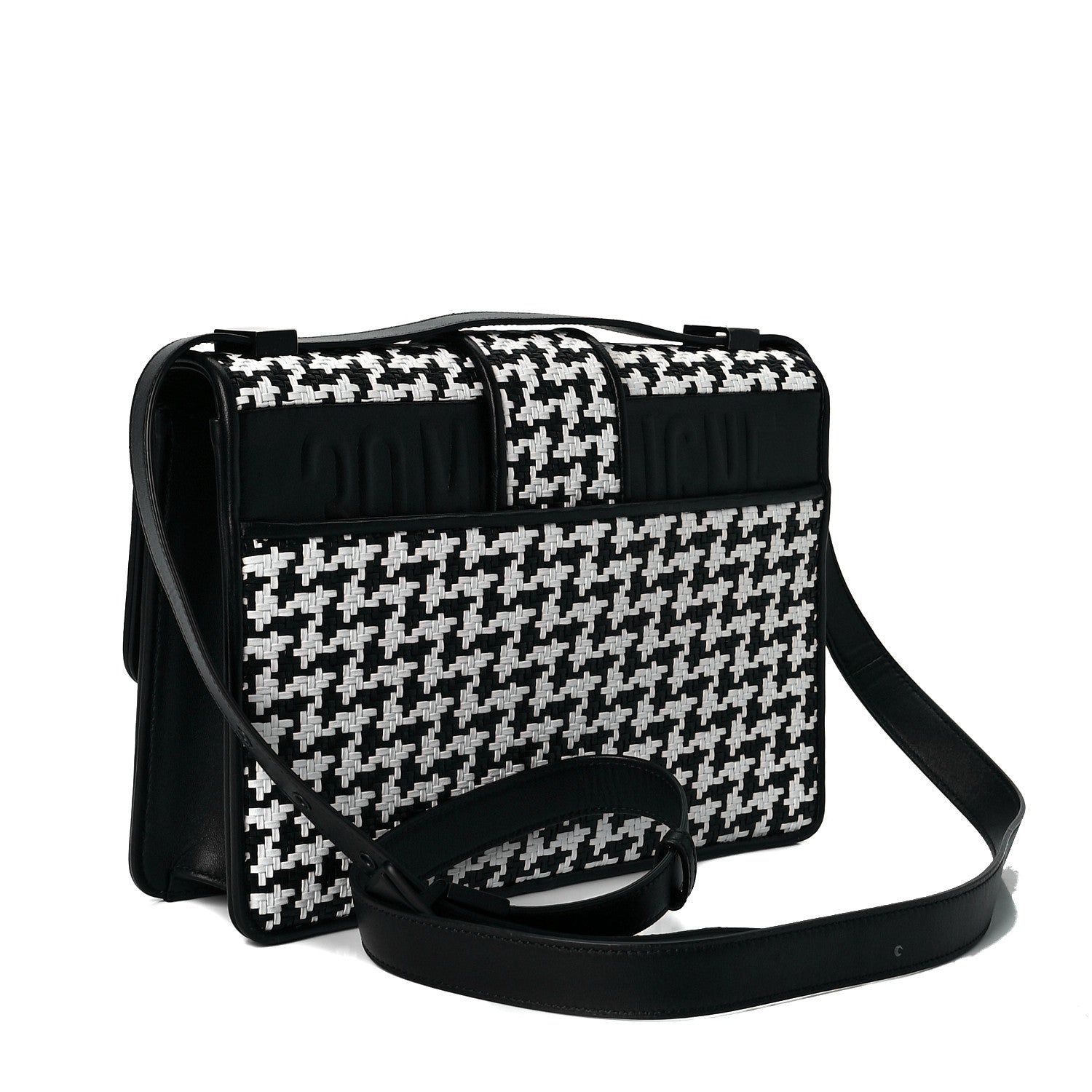 Christian Dior Lambskin Houndstooth Braided 30 Montaigne Flap Bag Black White 3 of 7