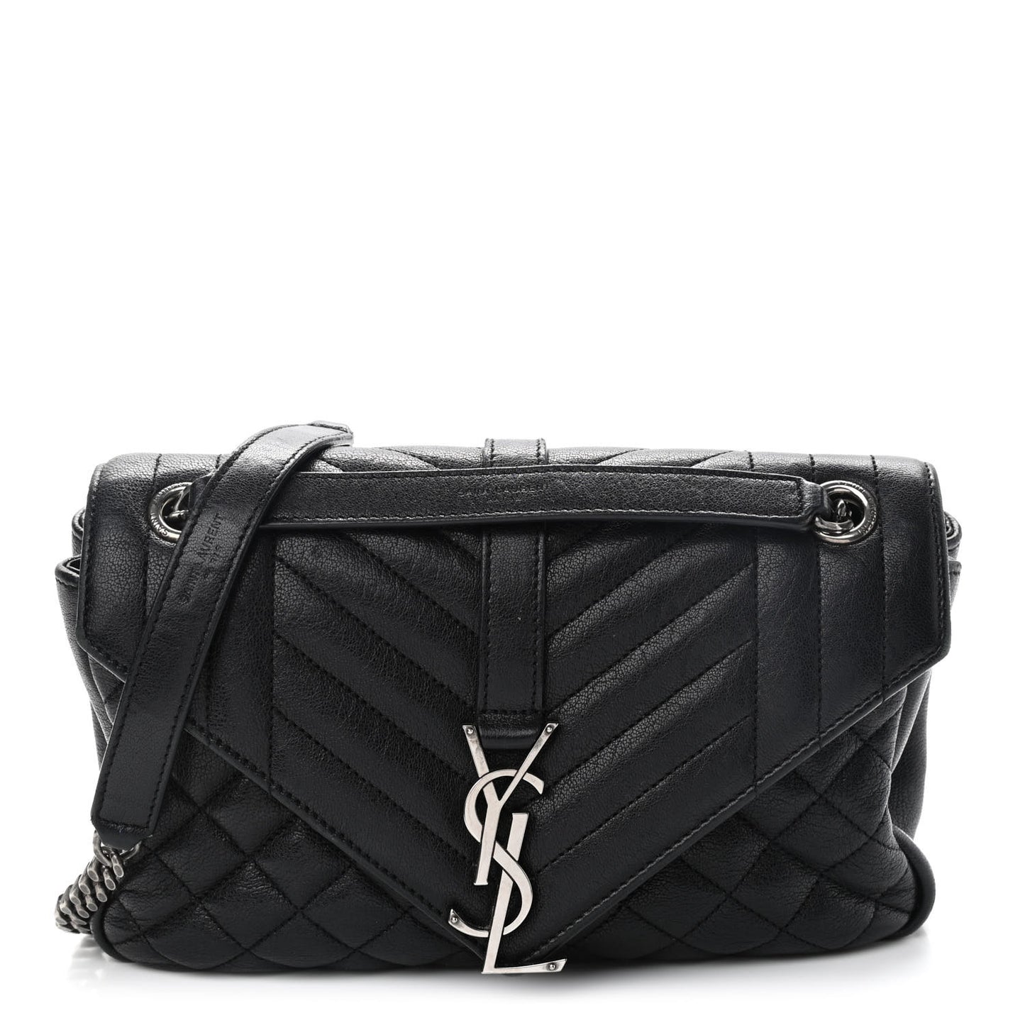Sheepskin Tri-Quilt Monogram Medium College Bag Black