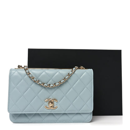 Chanel Lambskin Quilted Trendy CC Wallet On Chain WOC Light Blue 11 of 11