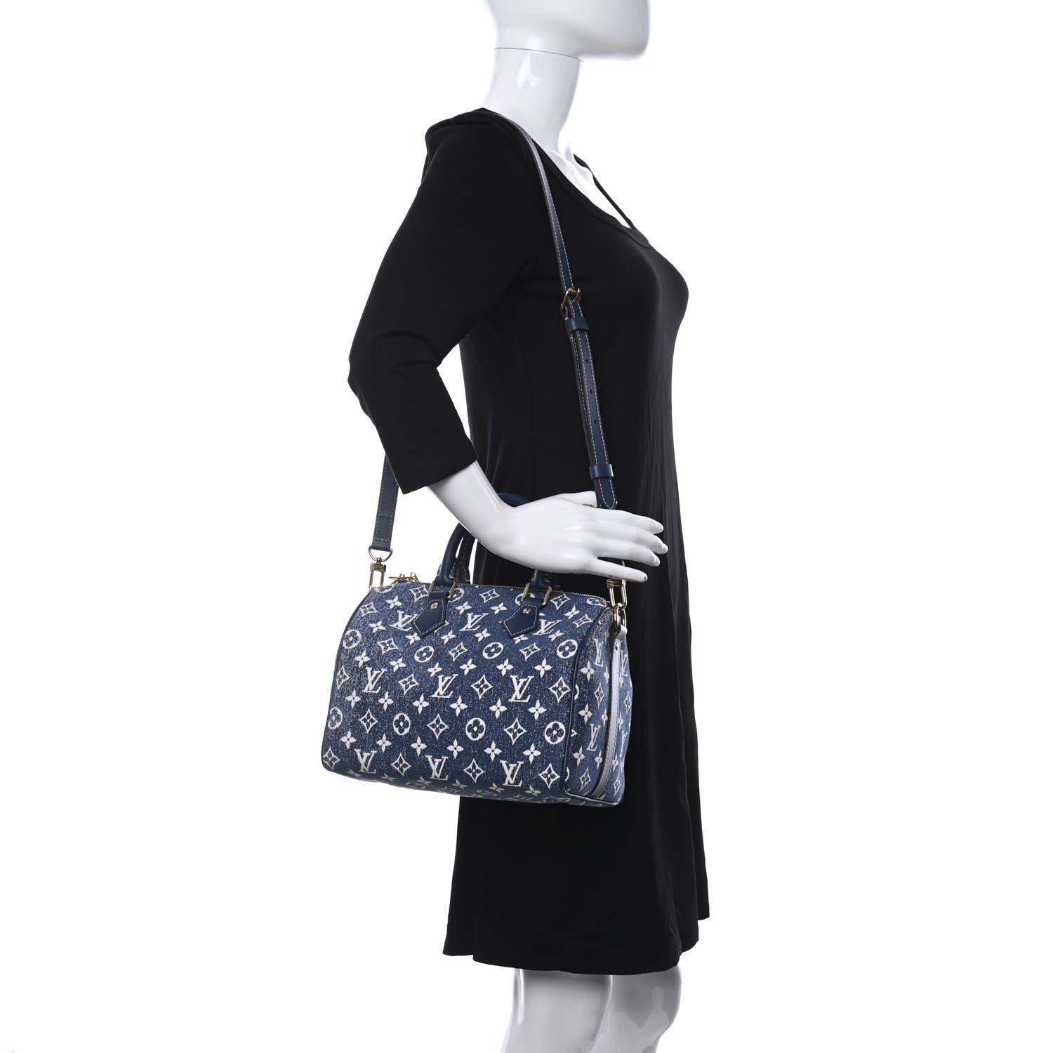 Louis Vuitton Monogram Jacquard Denim Speedy Bandouliere 25 Bleu 2 of 9