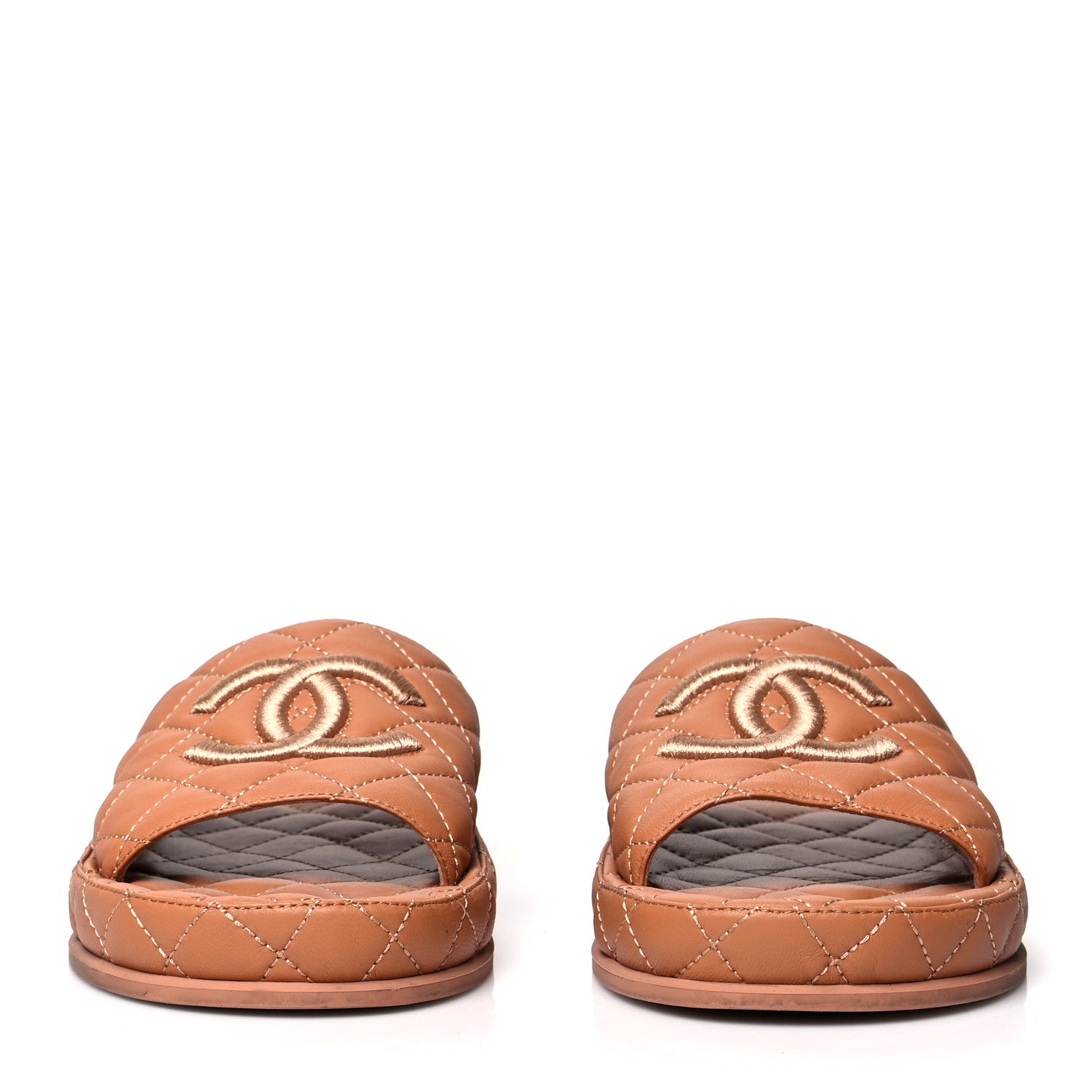 Chanel Lambskin Quilted CC Mules Sandals 39 Brown 2 of 9