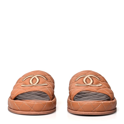 Chanel Lambskin Quilted CC Mules Sandals 39 Brown 2 of 9