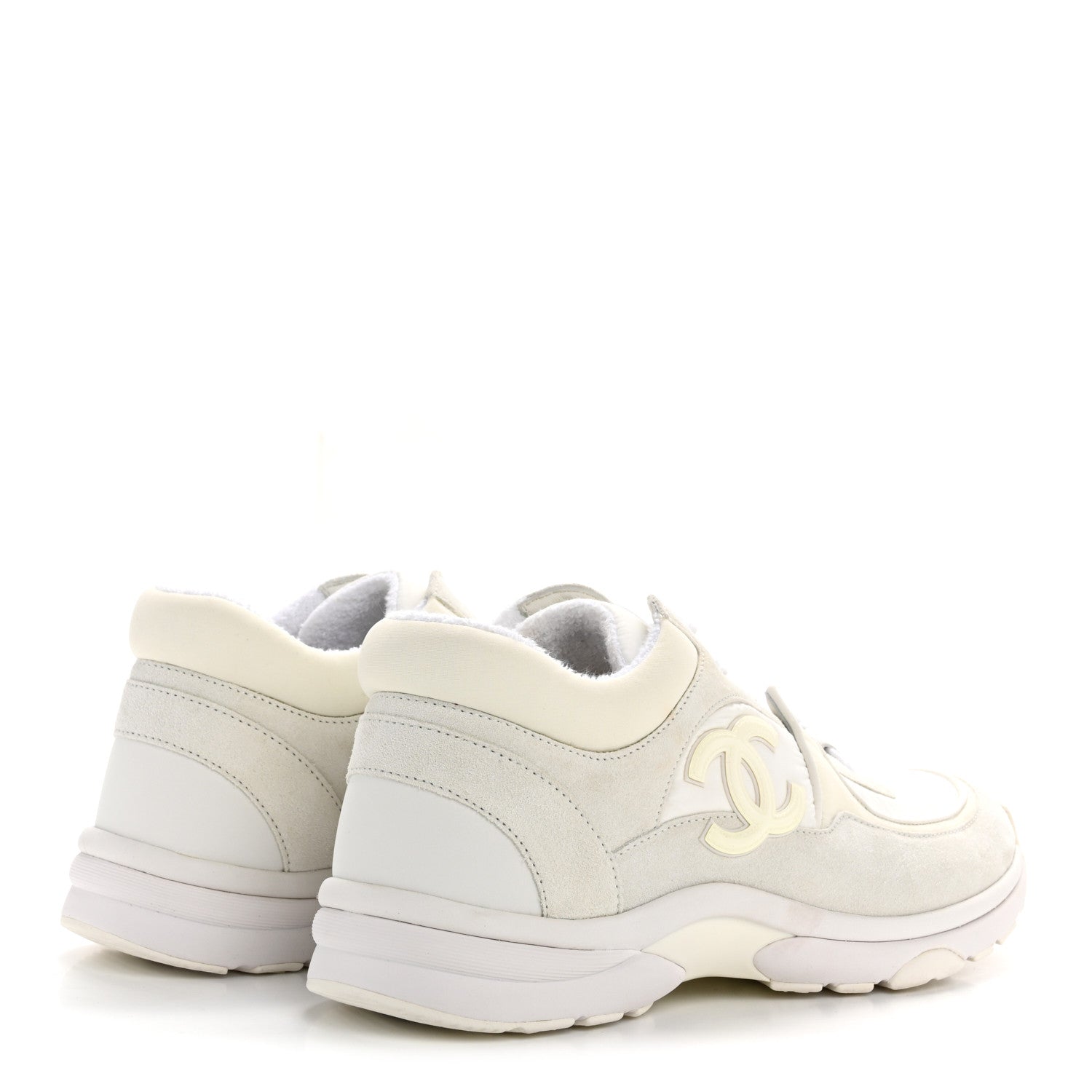Chanel Suede Calfskin Fabric CC Sneakers 38.5 White 7 of 16
