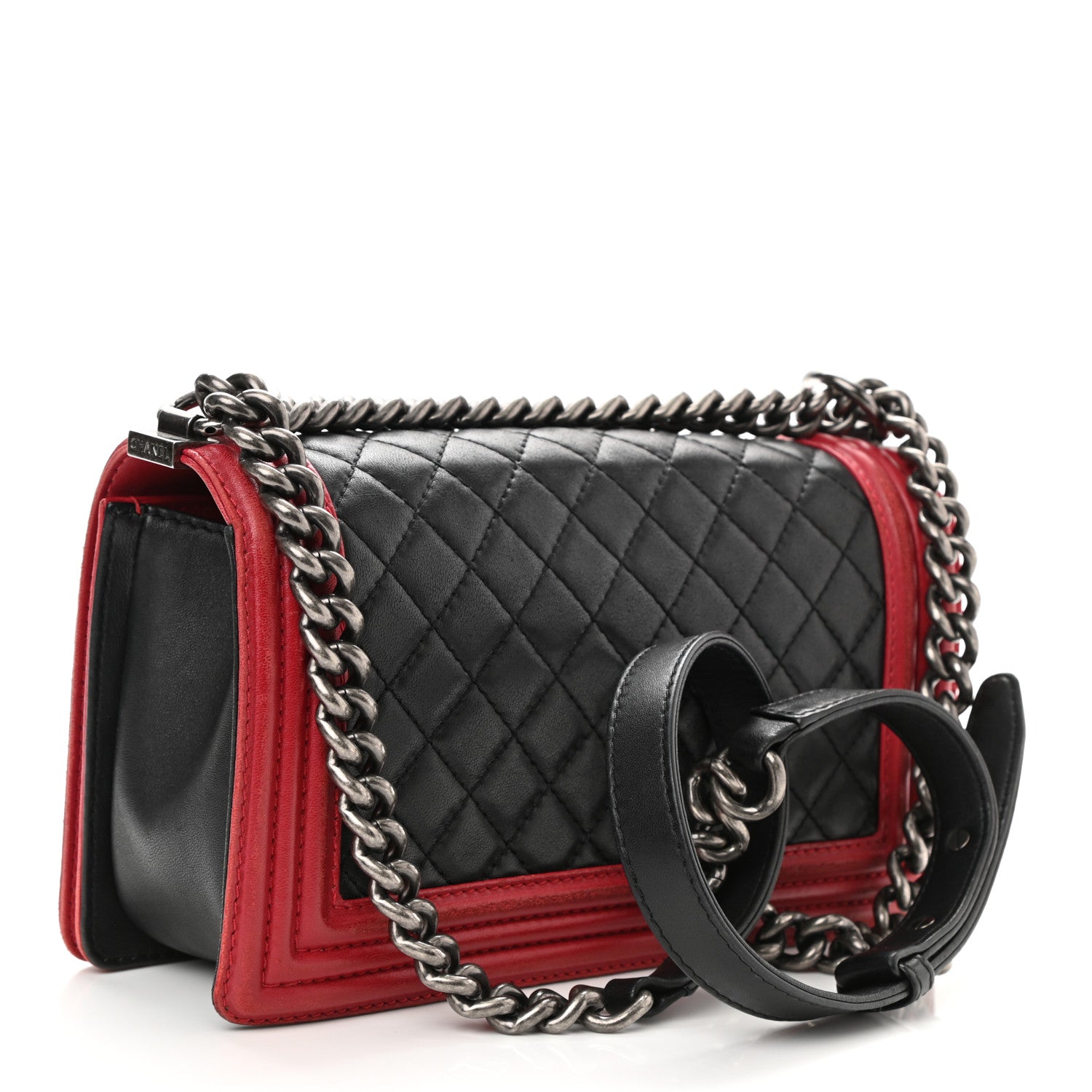 Chanel Lambskin Quilted Medium Boy Flap Black Red 3 of 9