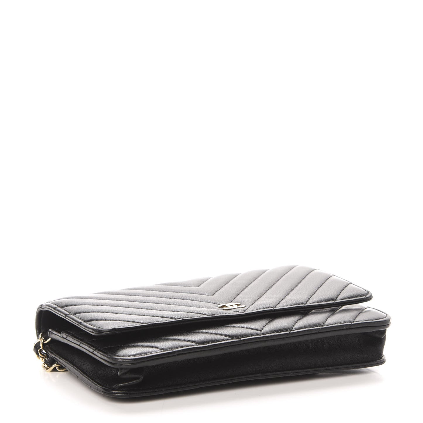 Lambskin Chevron Quilted Wallet On Chain WOC Black