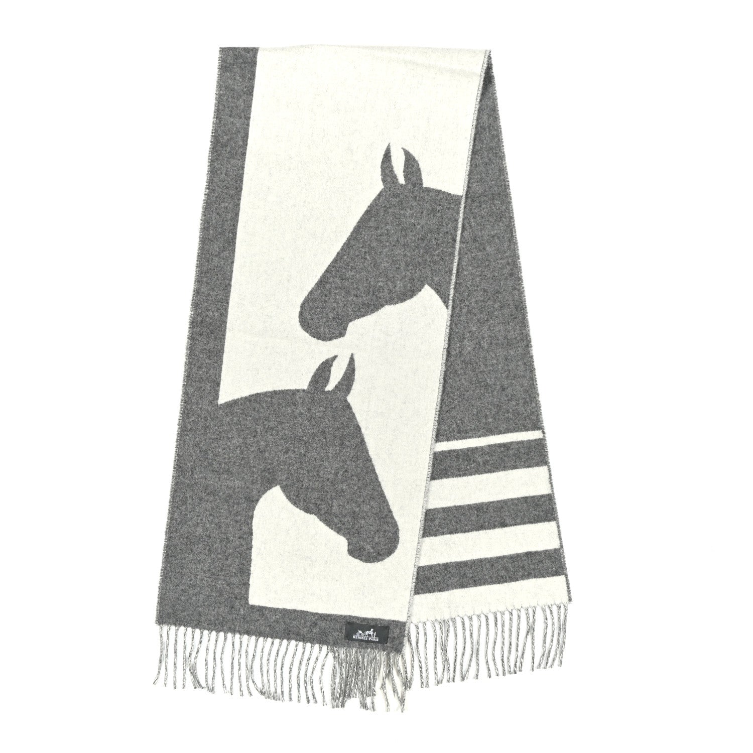 Hermes Cashmere Casaque Love Story Muffler Gris Clair Ivoire 2 of 4