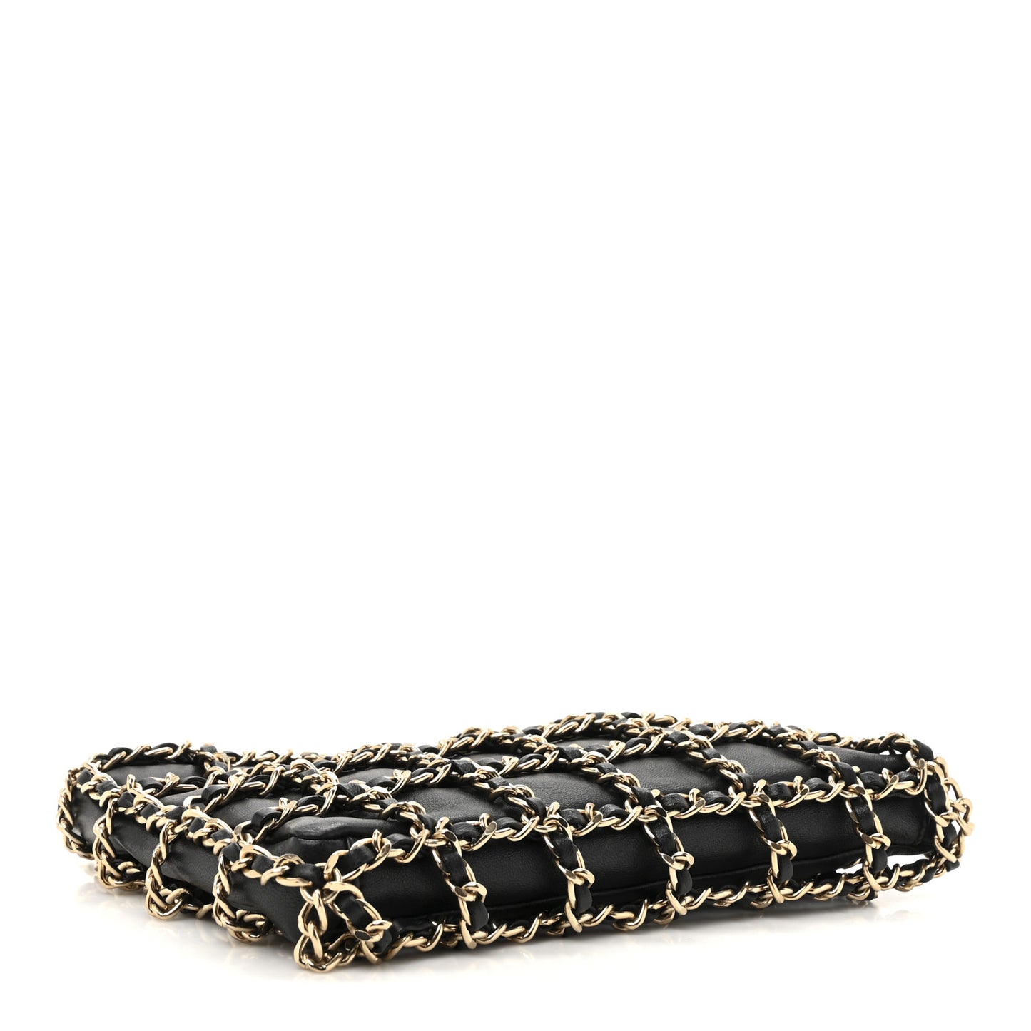 Lambskin Chain Frame Shoulder Bag Black