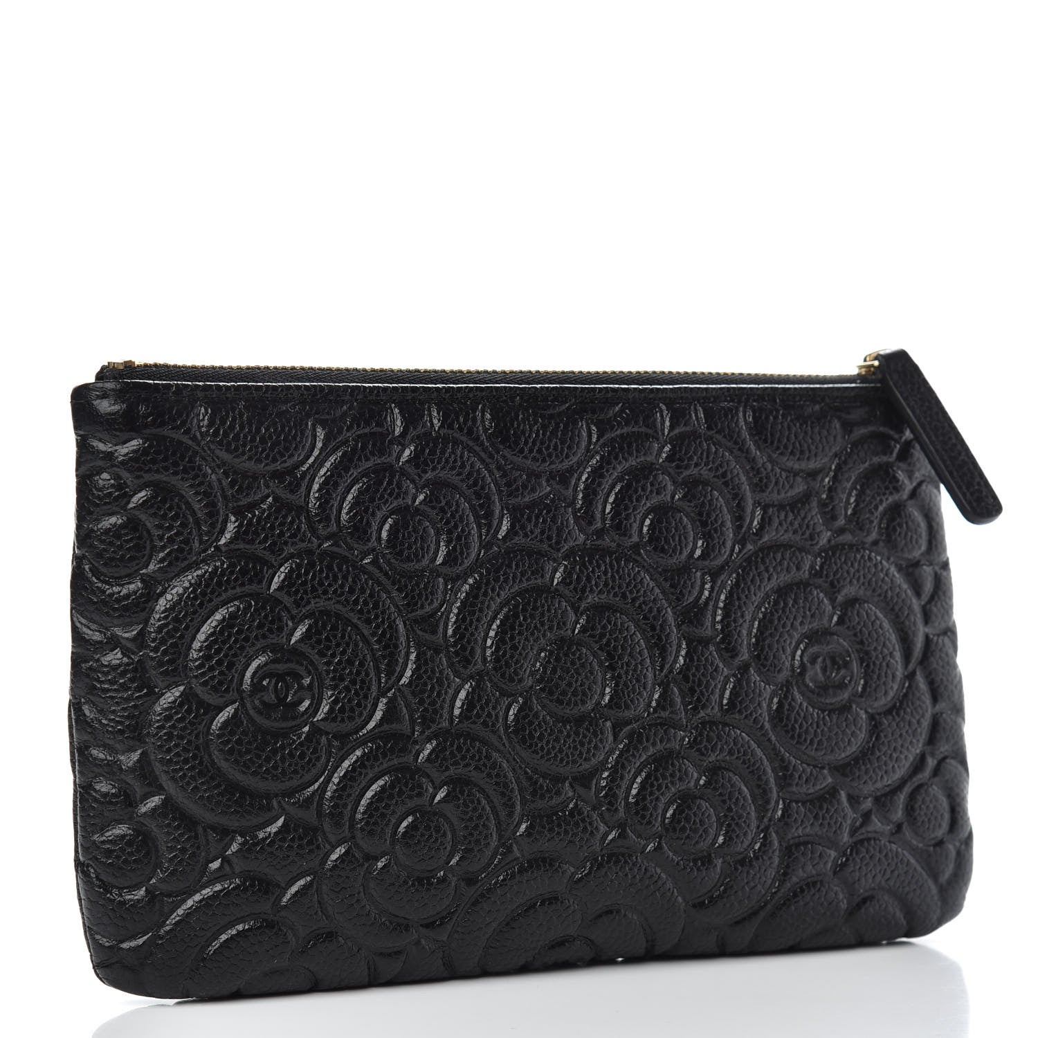 Chanel Caviar Camellia Embossed Cosmetic Pouch Black 3 of 8