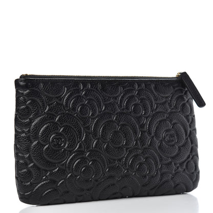 Chanel Caviar Camellia Embossed Cosmetic Pouch Black 3 of 8