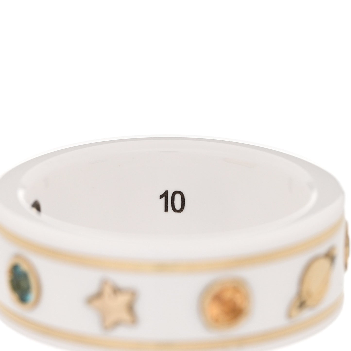 18K Yellow Gold Ceramic Topaz Icon Band Ring 50 5.25 White