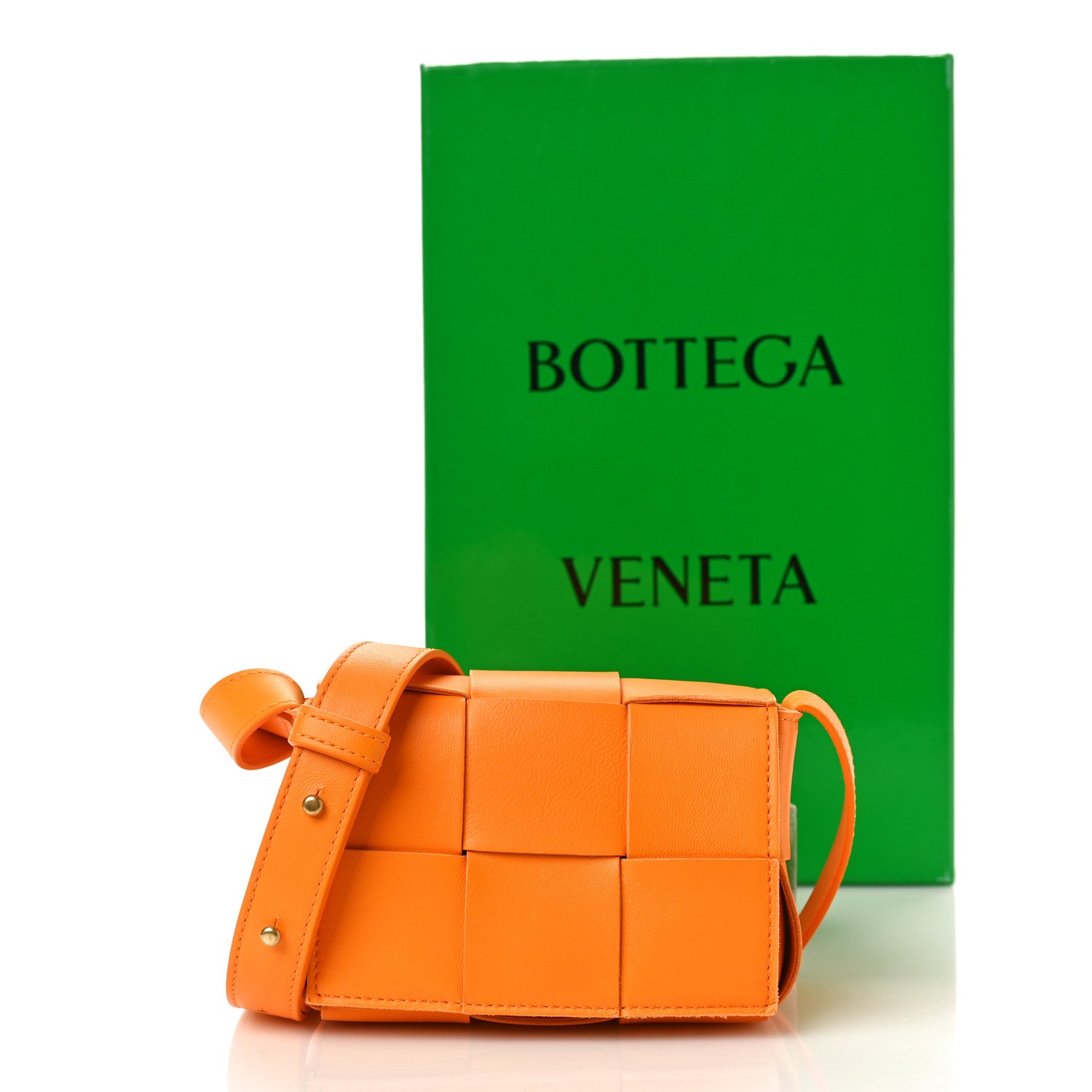 Bottega Veneta Lambskin Maxi Intrecciato Extra Mini Cassette Crossbody Bag Tangerine 9 of 9