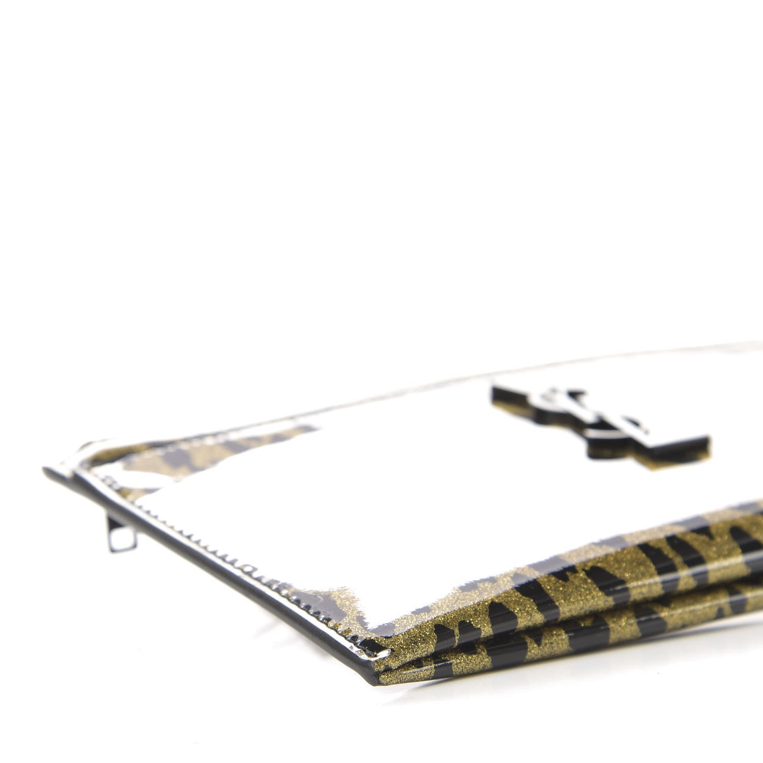 Saint Laurent Patent Glitter Leopard Monogram Zip Pouch Gold Black 8 of 13