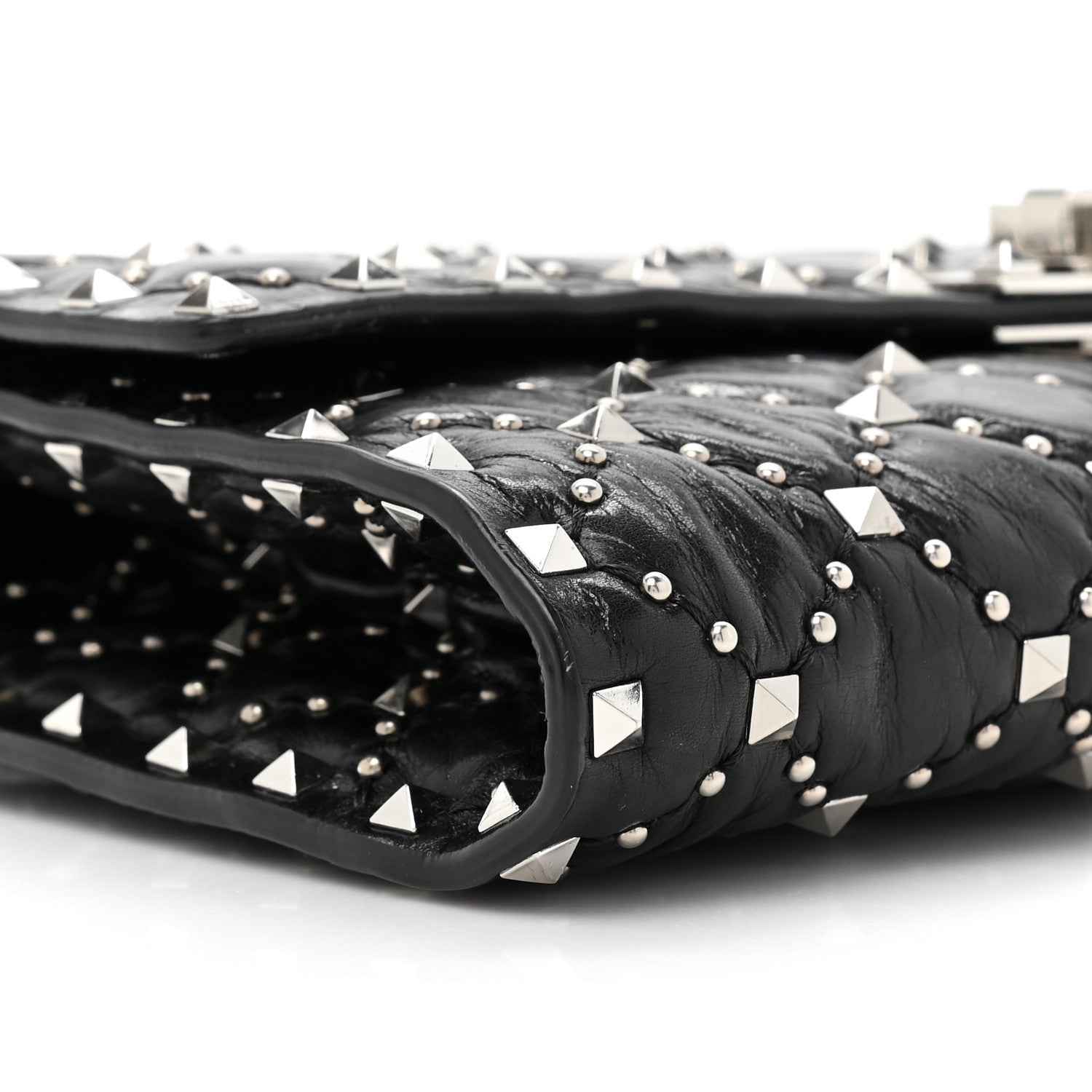 Valentino Garavani Craquele Nappa Beaded Rockstud Spike Wallet on Chain Black 9 of 13