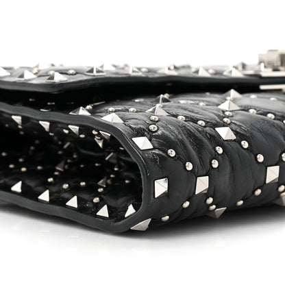Valentino Garavani Craquele Nappa Beaded Rockstud Spike Wallet on Chain Black 9 of 13