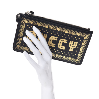 Gucci X SEGA Calfskin GUCCY Stars Small Zip Pouch Black Gold 2 of 8