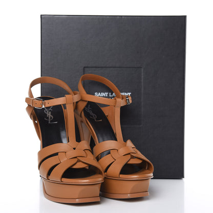 Saint Laurent Calfskin Tribute 105 Platform Sandals 40 Caramel 11 of 11