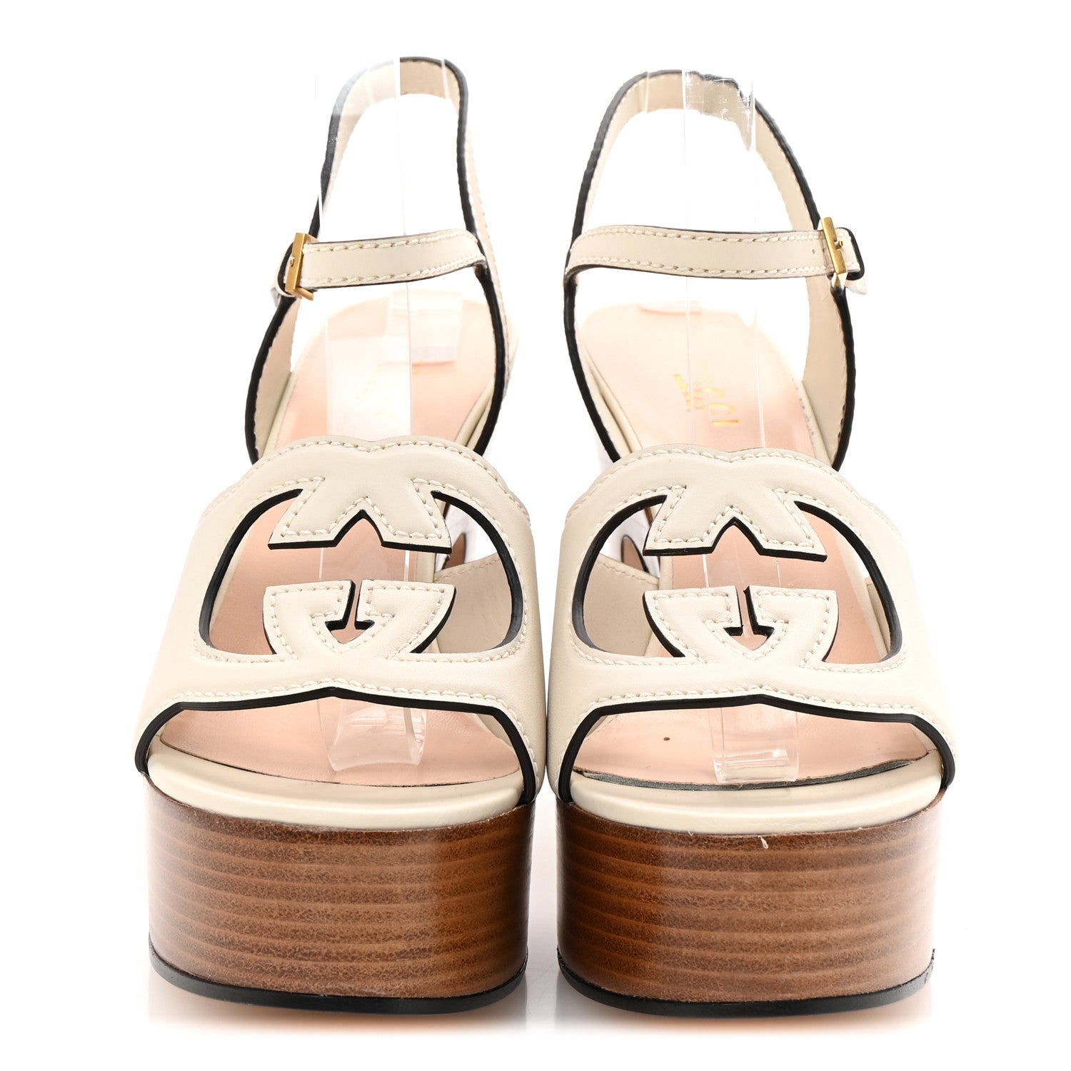 Gucci Cosmos Softy Calfskin Wooden Interlocking G Cut-Out 30/120mm Platform Sandals 38 Mystic White 3 of 9