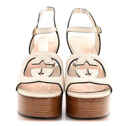 Gucci Cosmos Softy Calfskin Wooden Interlocking G Cut-Out 30/120mm Platform Sandals 38 Mystic White 3 of 9