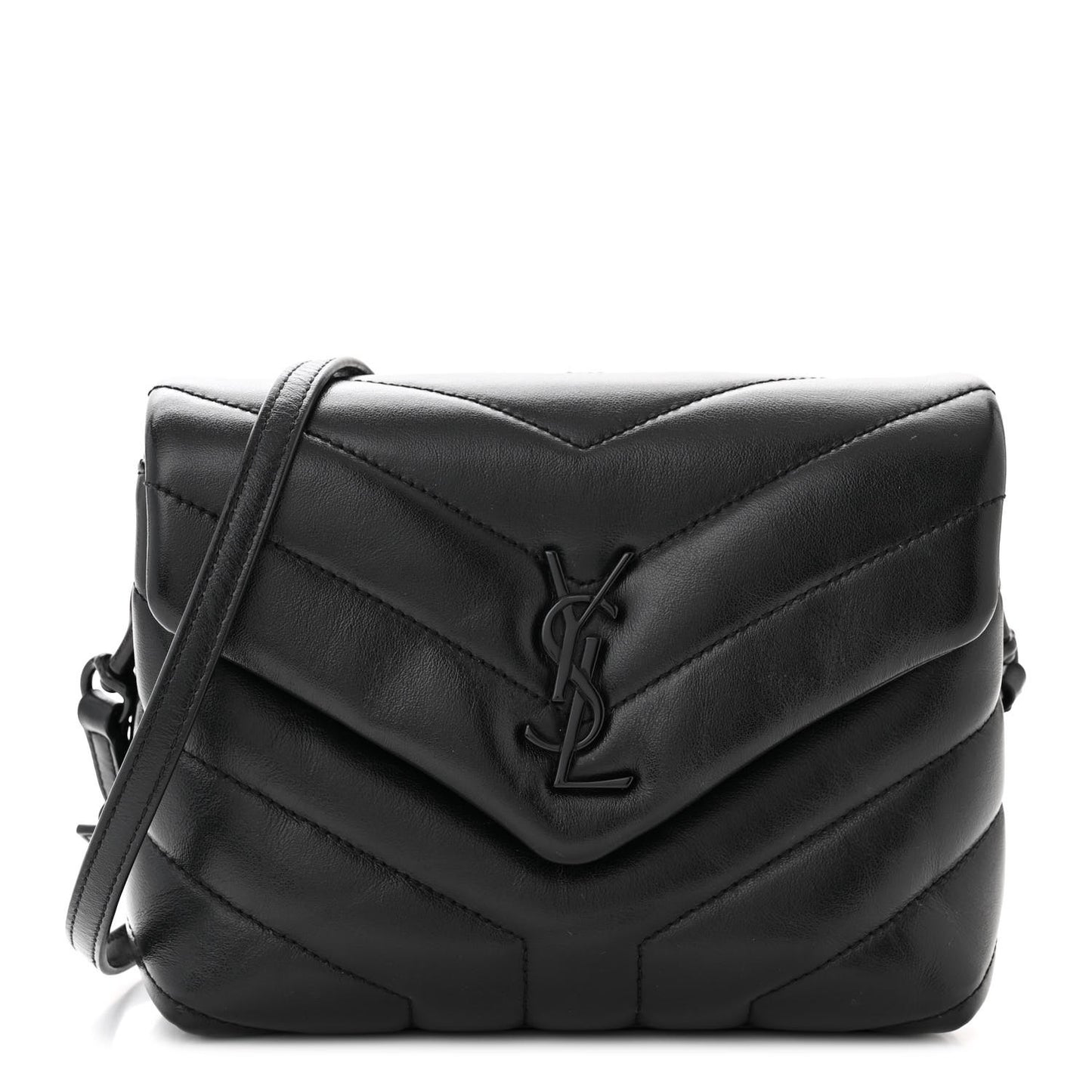 Calfskin Y Quilted Monogram Monochrome Toy Loulou Crossbody Bag Black