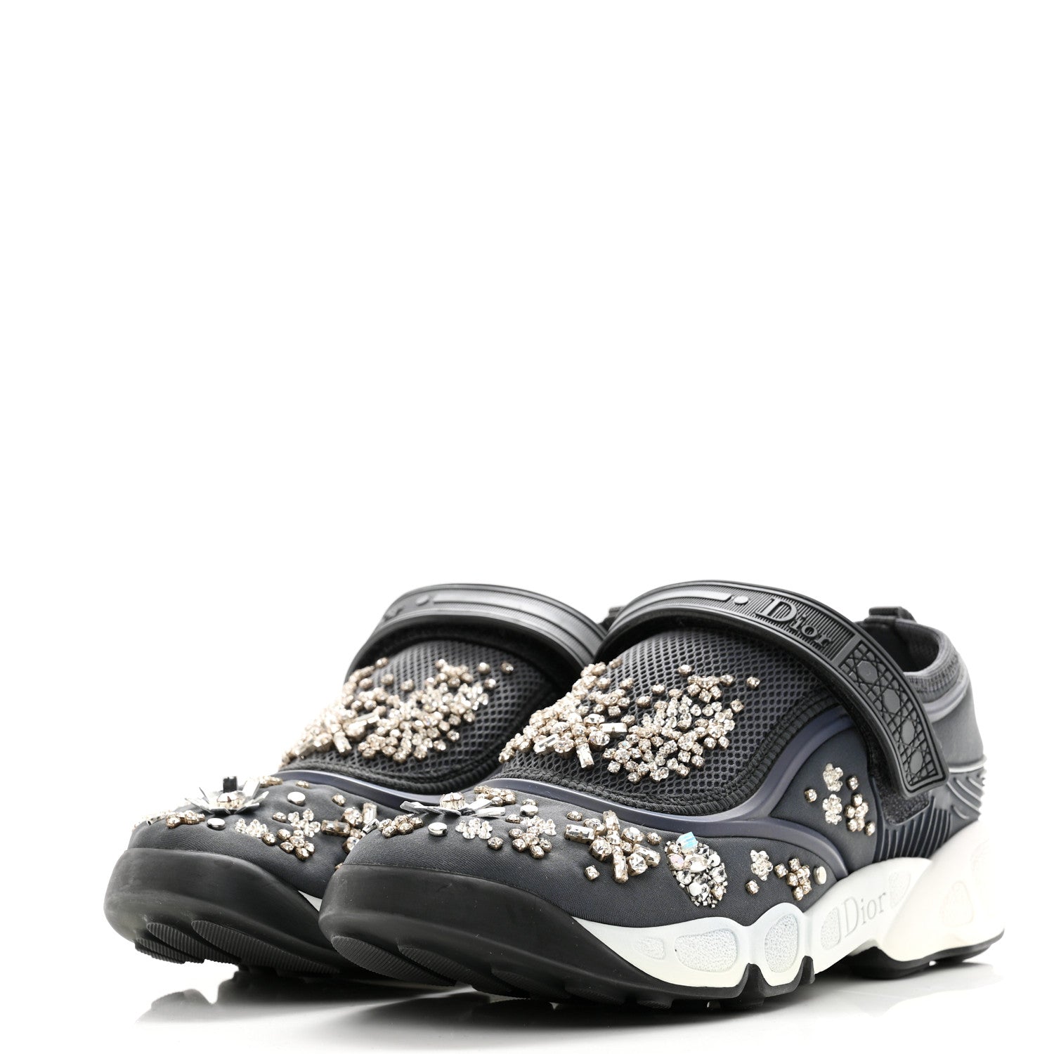Christian Dior Neoprene Technical Canvas Crystal Embellished Dior Fusion Sneakers 36 Gris Fonce 3 of 8