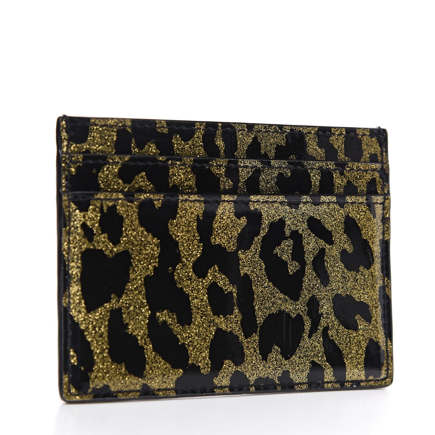 Patent Glitter Leopard Monogram Credit Card Case Black Multi