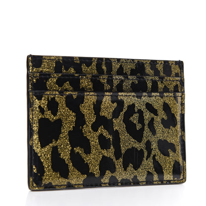 Saint Laurent Patent Glitter Leopard Monogram Credit Card Case Black Multi 2 of 5