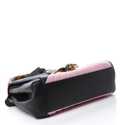 Gucci Calfskin Bamboo Trapuntata Queen Margaret Top Handle Bag Blue Agata Hibiscus Red Mystic White Sugar Pink 4 of 11