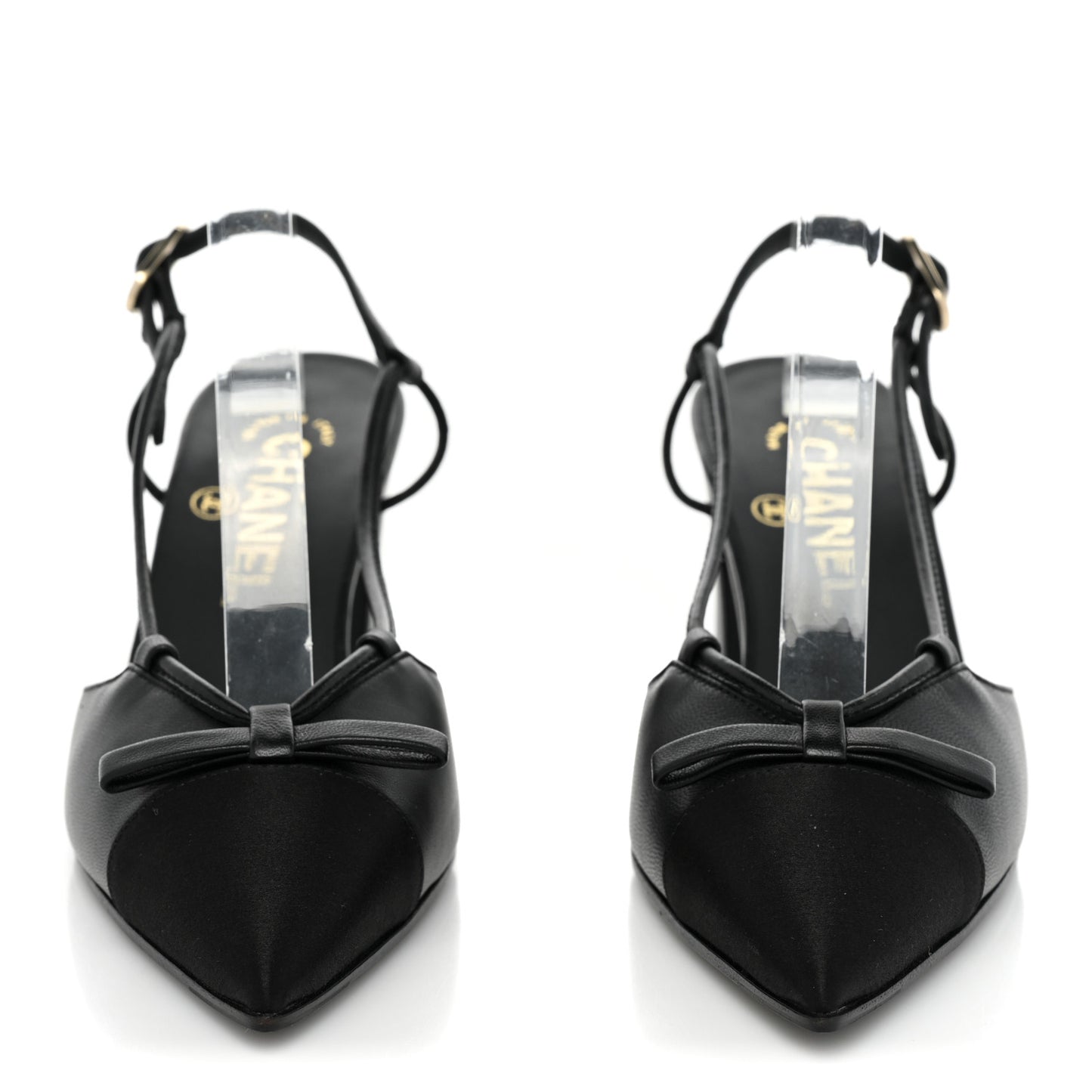 Lambskin Satin Slingback Cap Toe Bow Pumps 36 Black