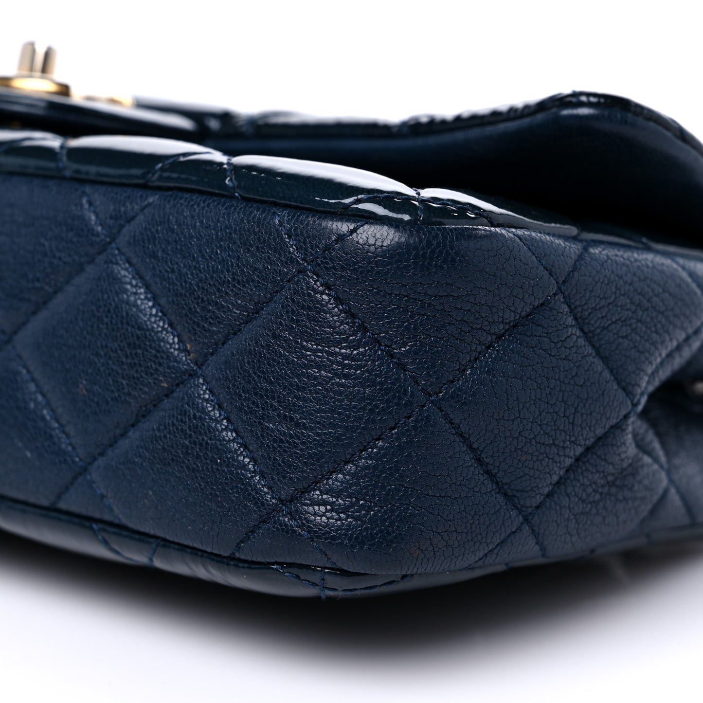 Patent Goatskin Quilted Medium CC Eyelet Flap Blue