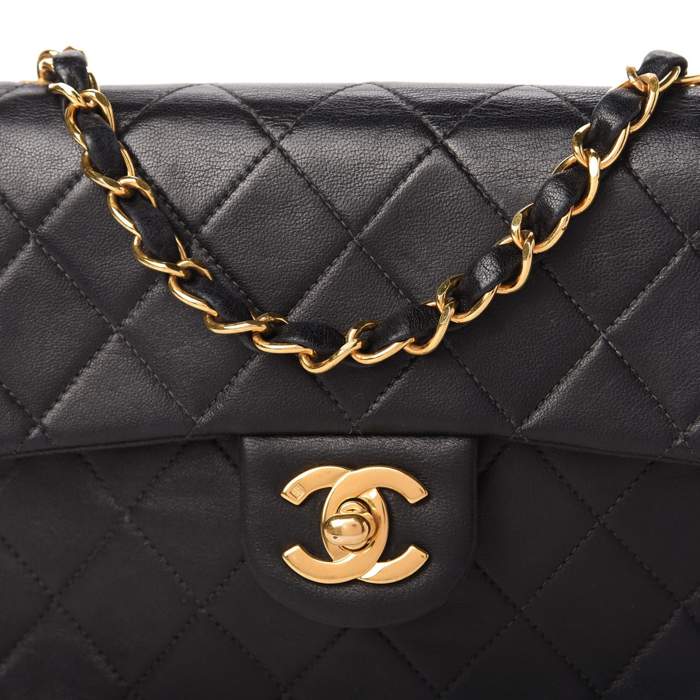 Lambskin Quilted Mini Square Flap Black