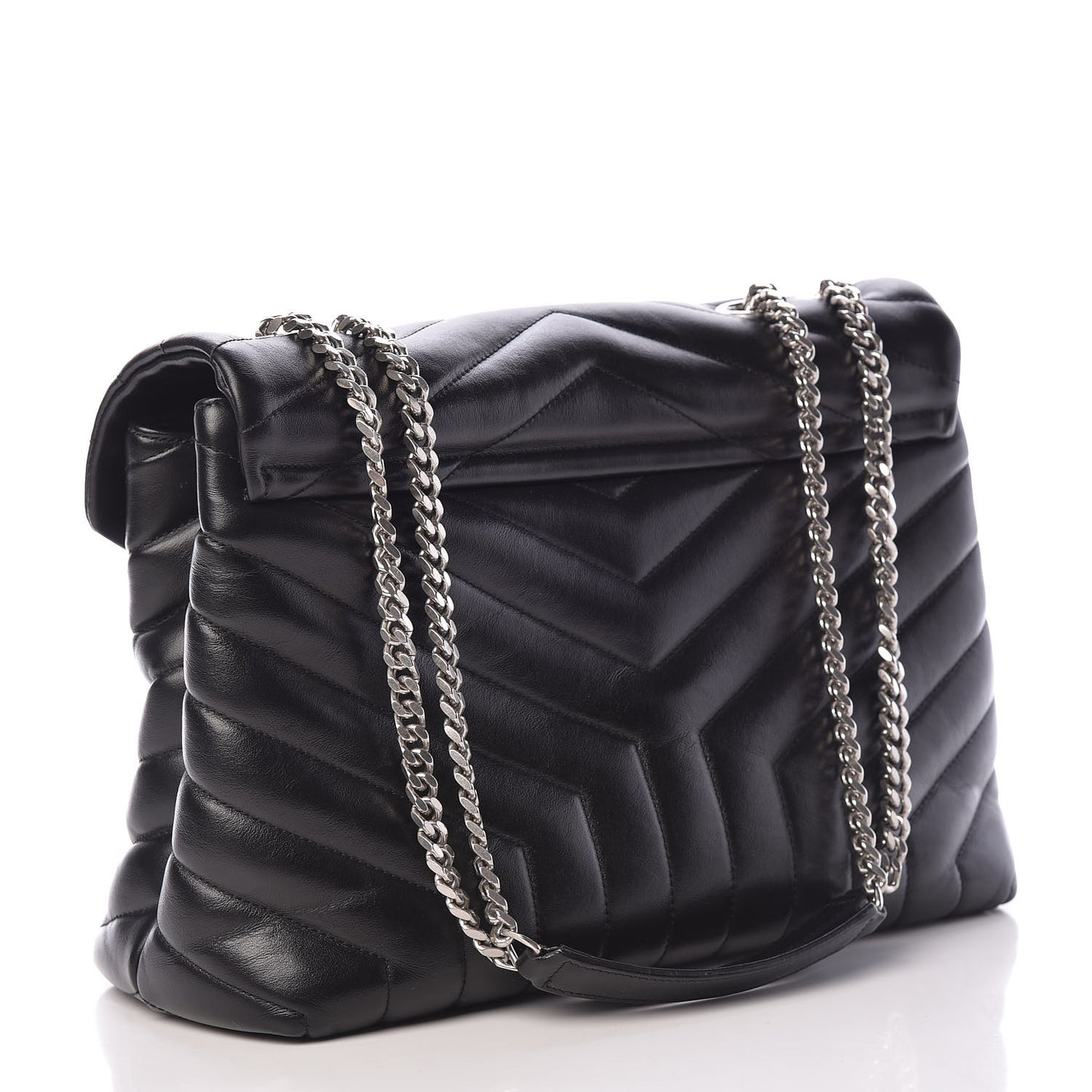 Calfskin Y Quilted Monogram Medium Loulou Chain Satchel Black