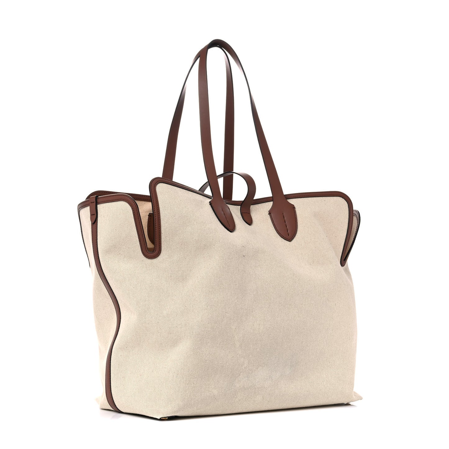 Cotton Canvas Calfskin Large Soft Belted Tote Bag Natural