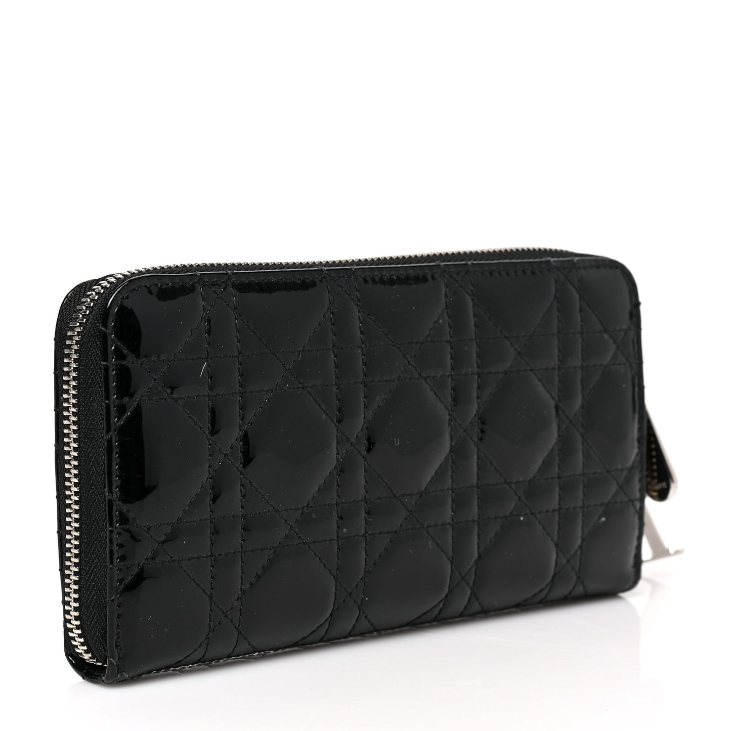 Patent Cannage Lady Dior Continental Zip Wallet Black