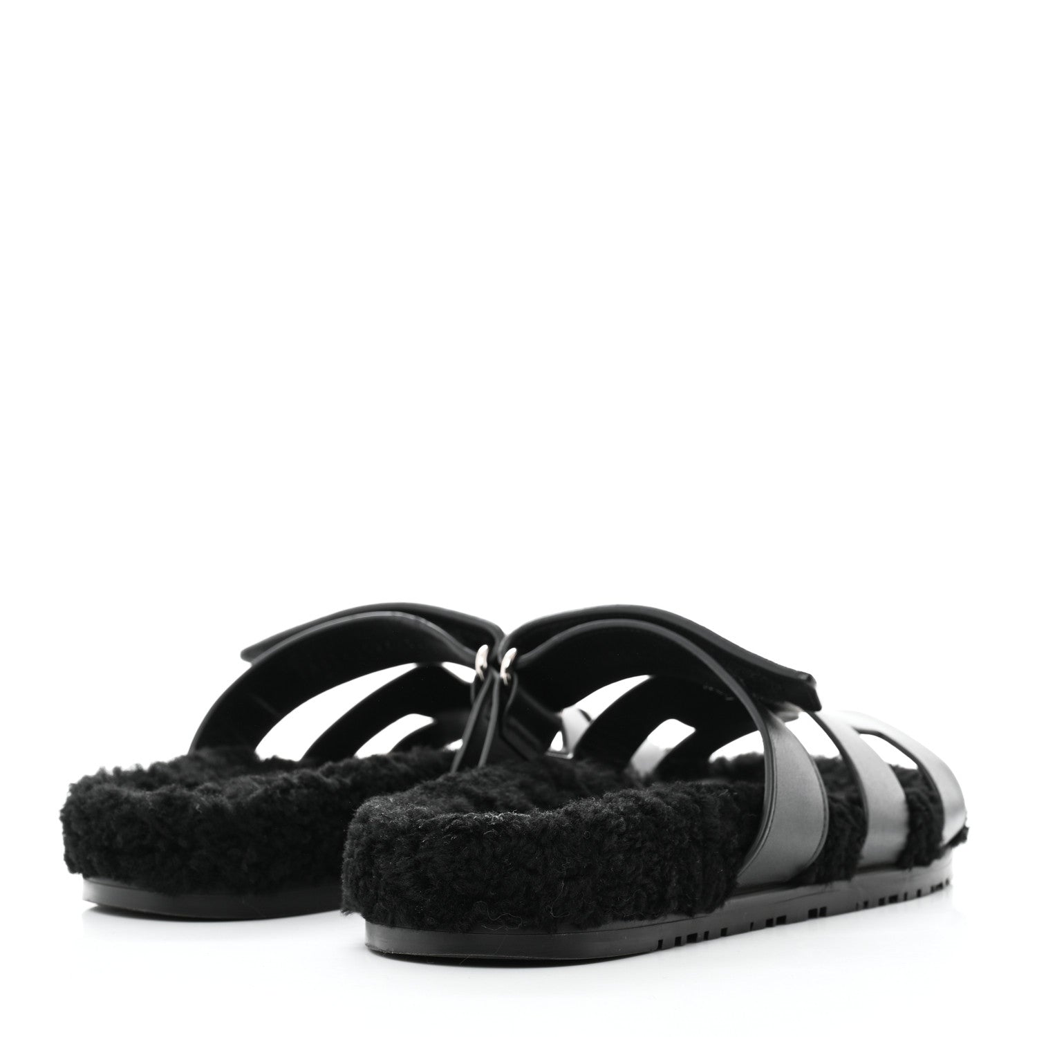 Hermes Calfskin Woolskin Womens Chypre Sandals 39.5 Black 4 of 9
