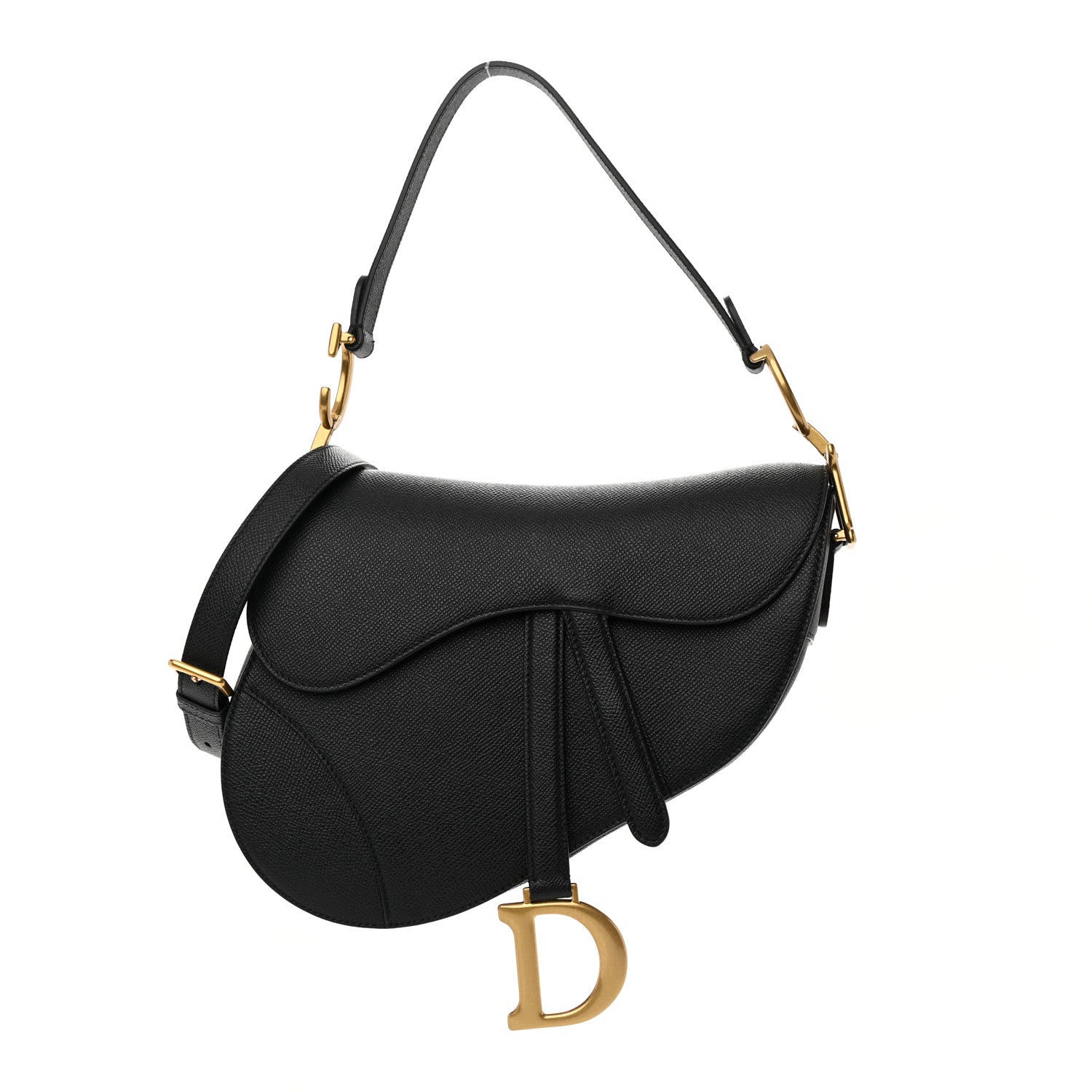 Christian Dior Grained Calfskin Saddle Bag With Strap Black 1 of 12