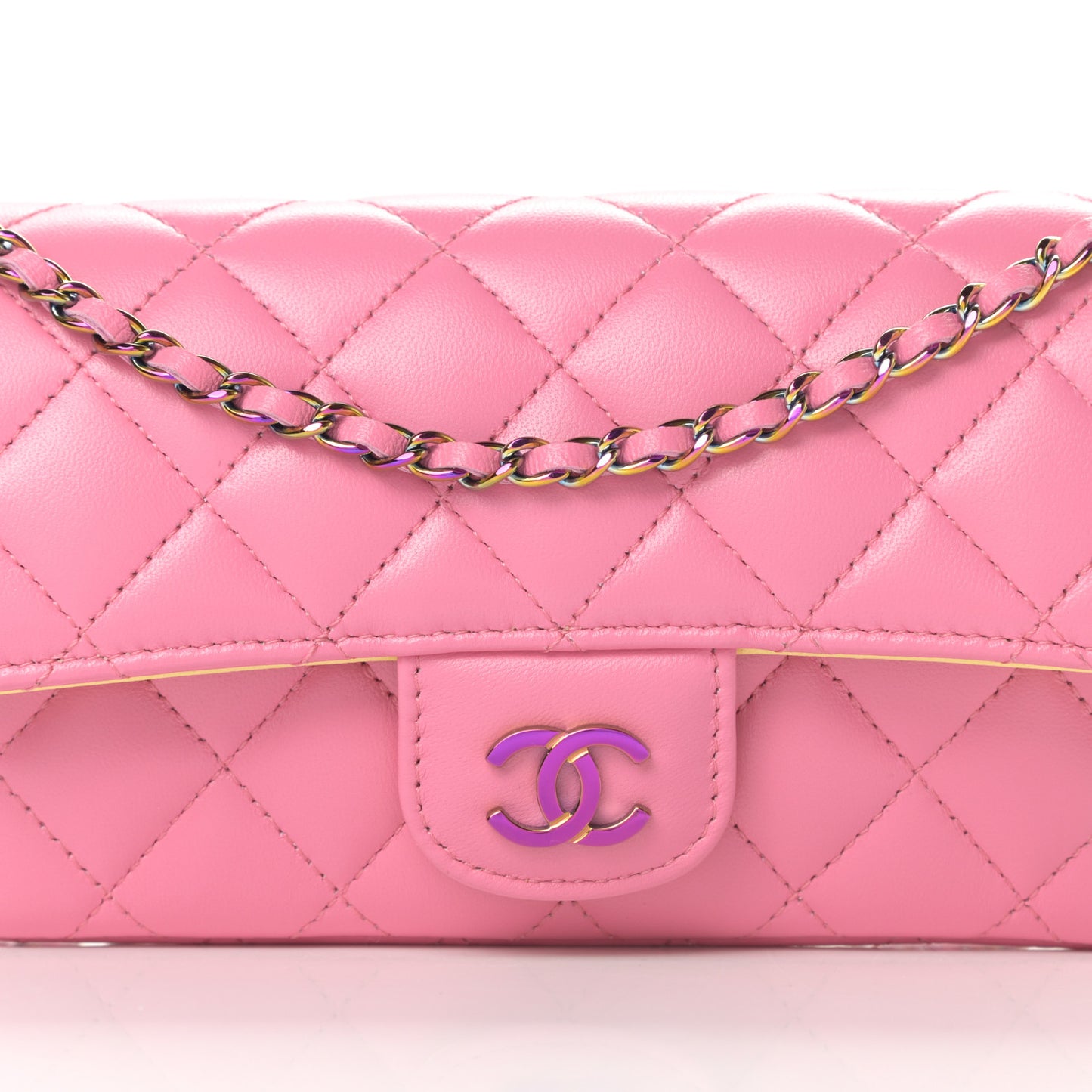 Lambskin Quilted Glasses Case With Chain Pink Yellow