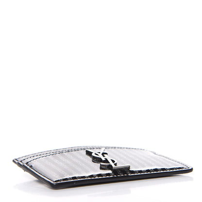 Saint Laurent Patent Glitter Striped Monogram Credit Card Case Black Silver 4 of 8