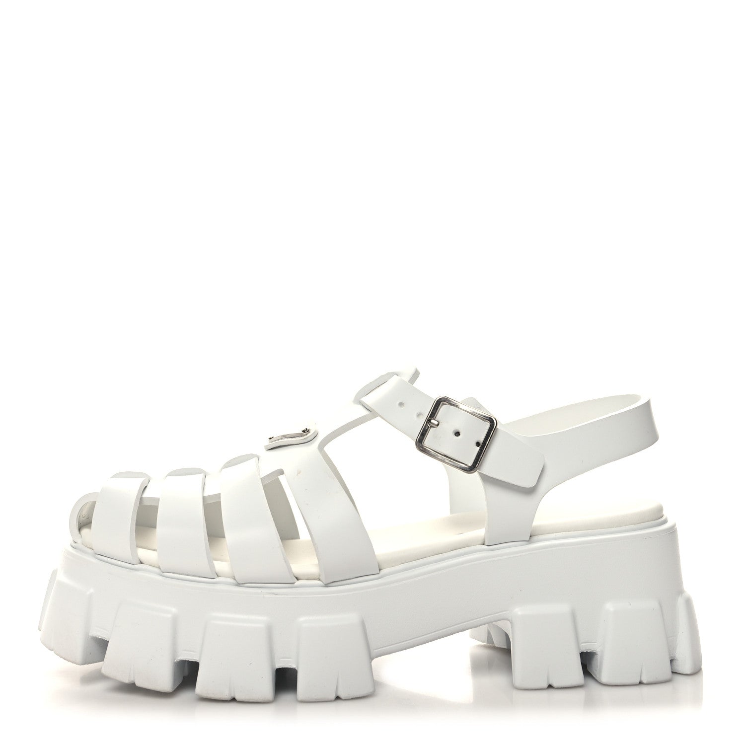 Prada Foam Rubber Metal Triangle Logo Monolith 55mm Cage Sandals 41 White 1 of 9