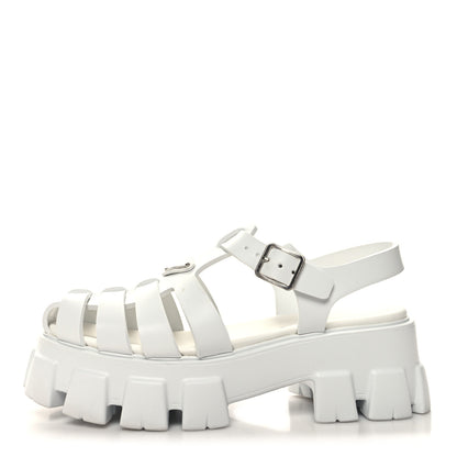Prada Foam Rubber Metal Triangle Logo Monolith 55mm Cage Sandals 41 White 1 of 9