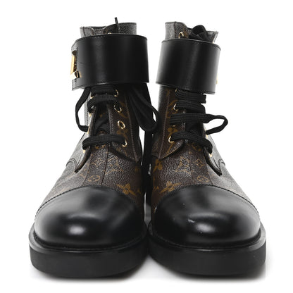 Louis Vuitton Calfskin Monogram Wonderland Flat Ranger Boots 38.5 Black 3 of 8