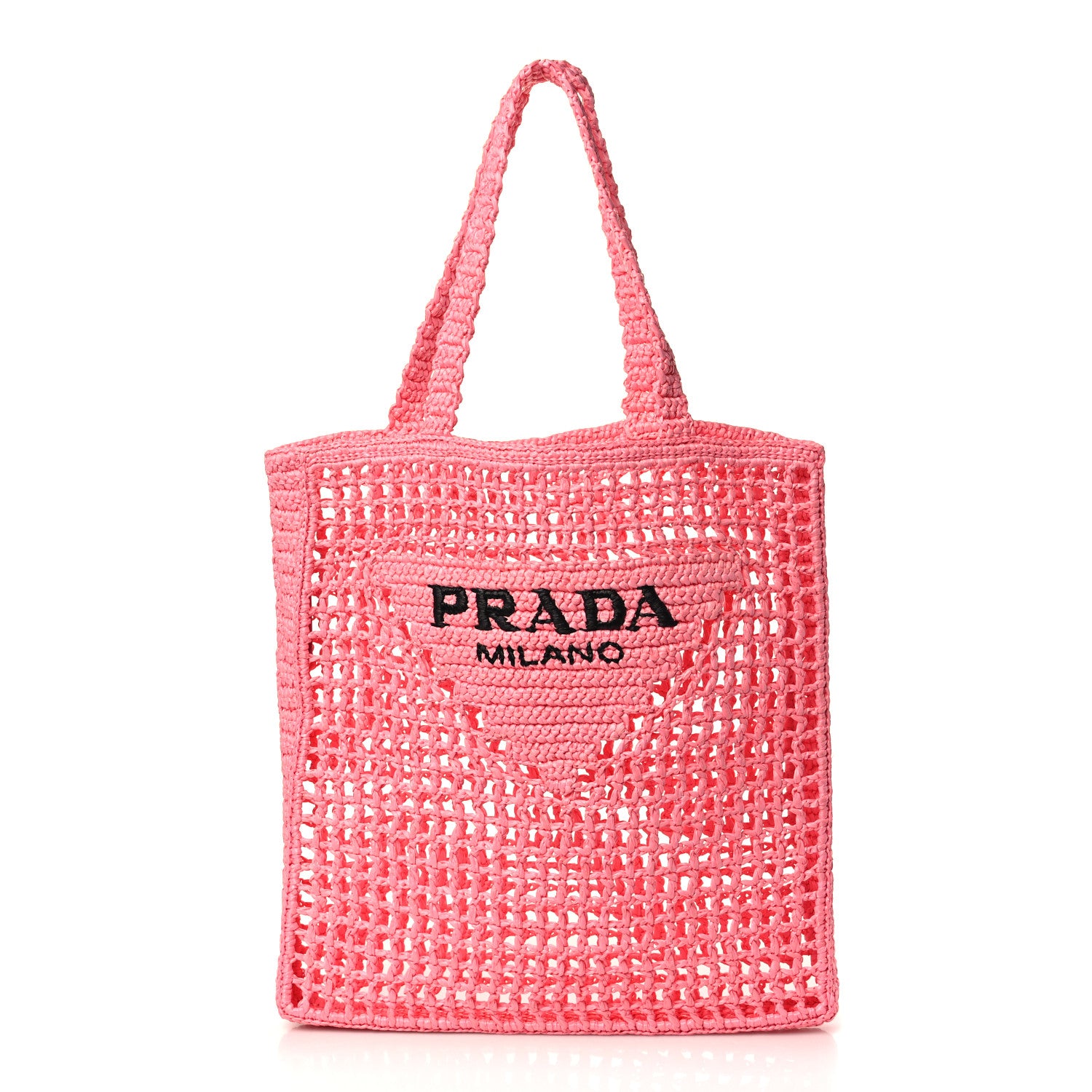 Prada Yarn Raffia Effect Crochet Logo Embroidered Tote Bag Petalo 1 of 8