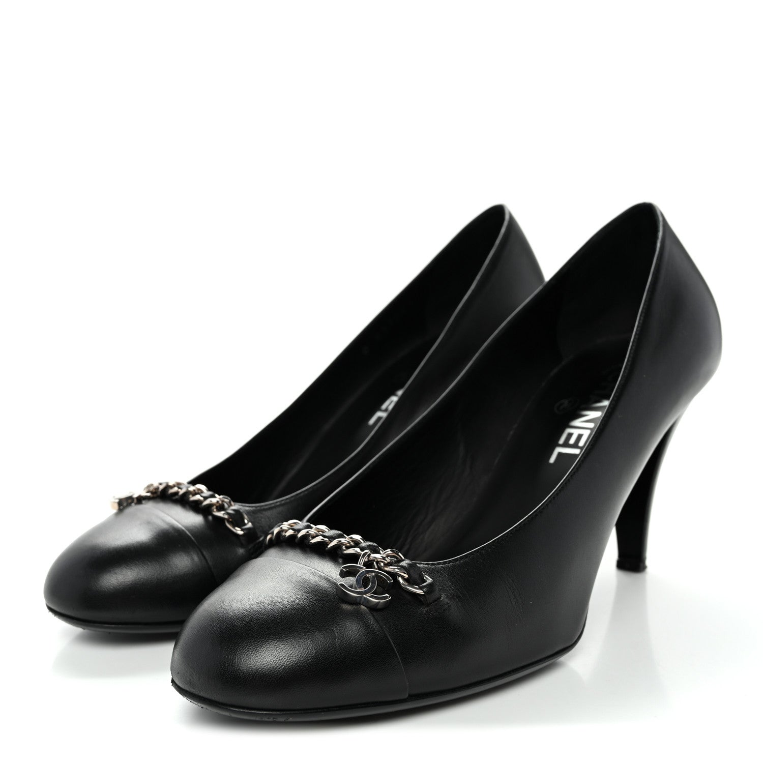 Chanel Calfskin CC Cap Toe Chain Pumps 39 Black 3 of 11