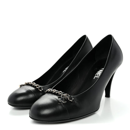 Chanel Calfskin CC Cap Toe Chain Pumps 39 Black 3 of 11