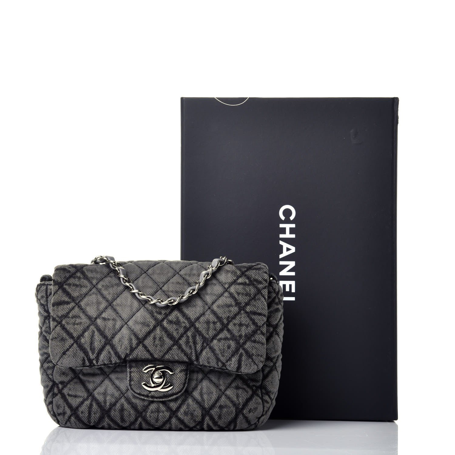 Chanel Washed Denim Quilted Small Denimpression Flap Grey Black 10 of 10