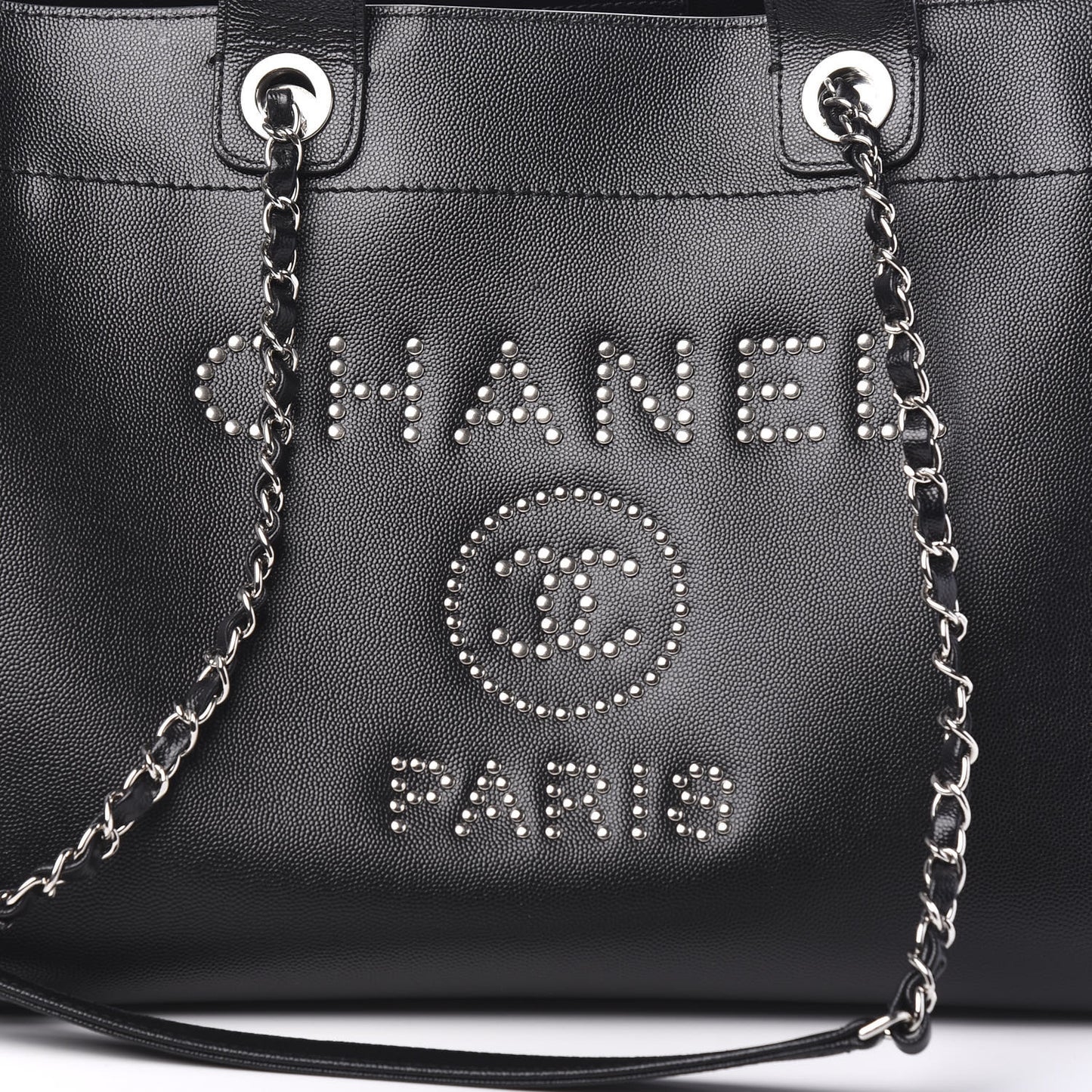 Caviar Medium Studded Deauville Tote Black