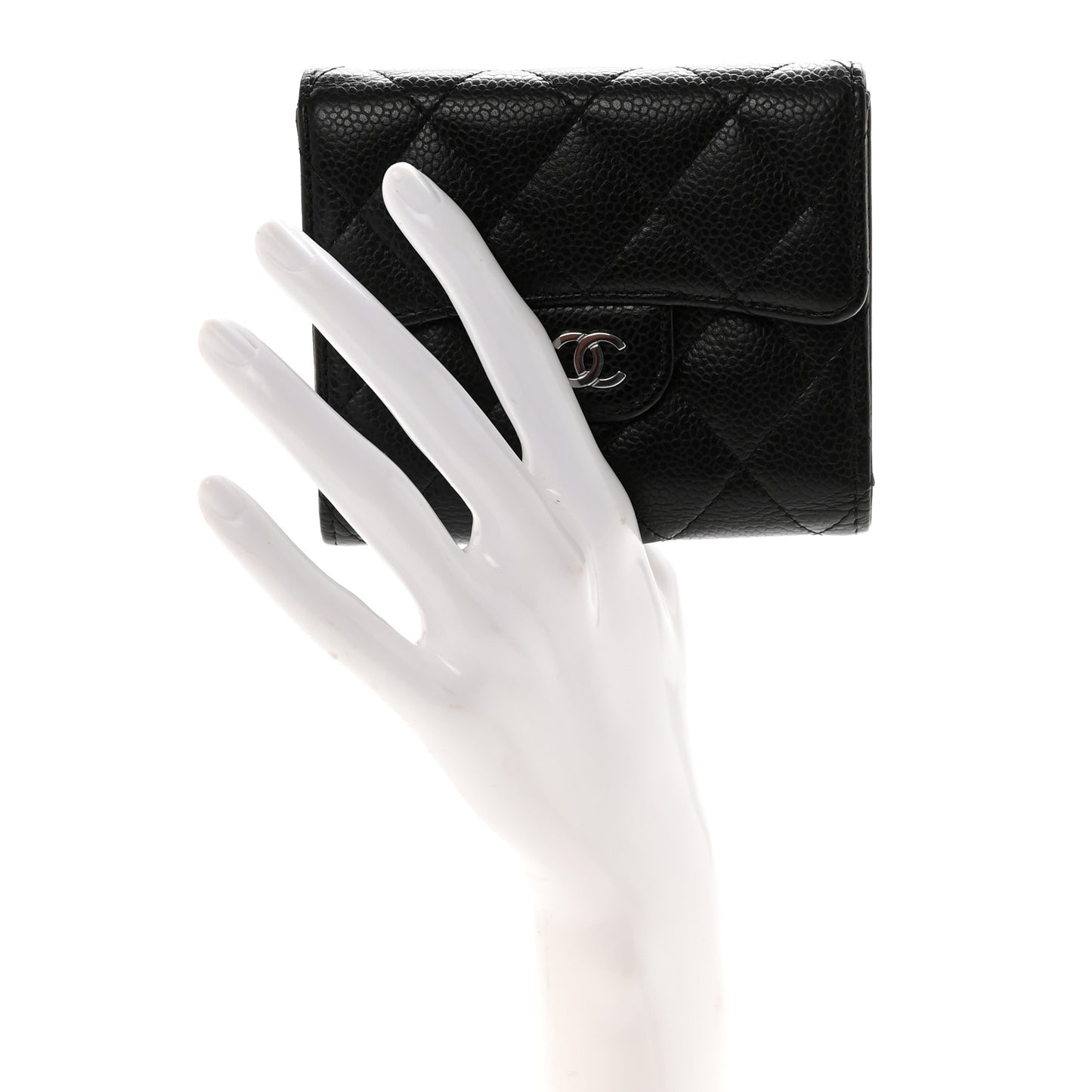 Caviar Quilted Compact Flap Wallet Black