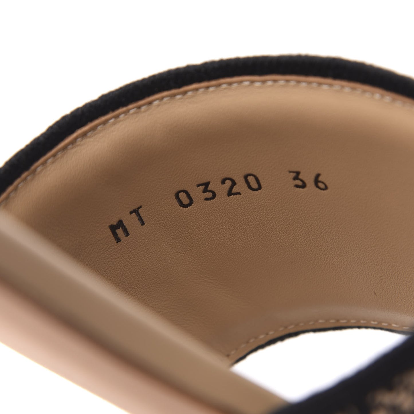 Canvas Embroidered Dway Flat Slide Sandals 36 Black Beige