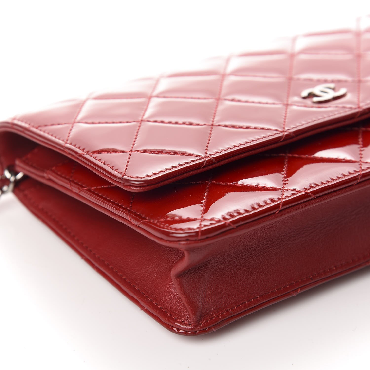 Chanel Patent Quilted Wallet On Chain WOC Red 6 of 12